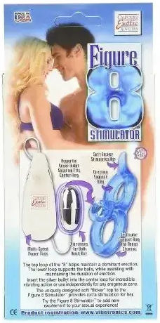 Пръстен за ерекция California Exotic 013897 10-249 Фигура 8 Контролер Вибрираща Пулсация 13 х 4 см Син