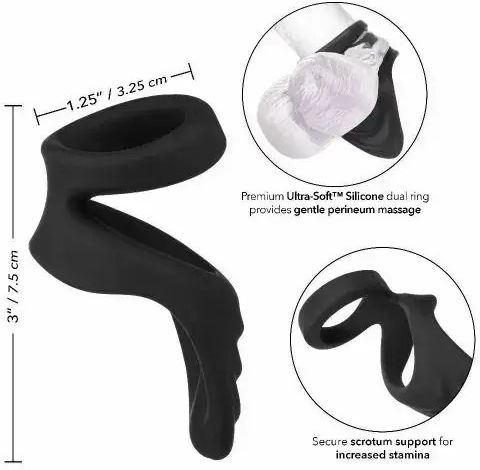 Calexotics Viceroy Perineum Dual Sling Ring 0410864 Waterproof Silicone Black
