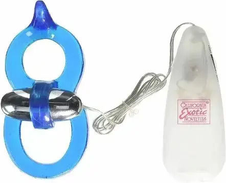 Пръстен за ерекция California Exotic 013897 10-249 Фигура 8 Контролер Вибрираща Пулсация 13 х 4 см Син