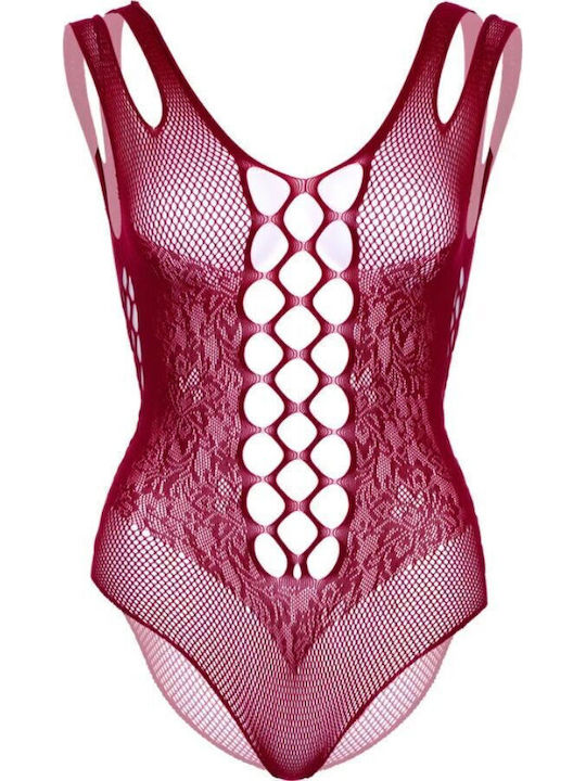 Body Sexy Transparent Din Plasă Dublu Strap Burgundy Plus Size