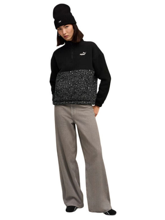 Bluze Damă de Iarna cu Fleece Mânecă Lungă cu Fermoar Negru