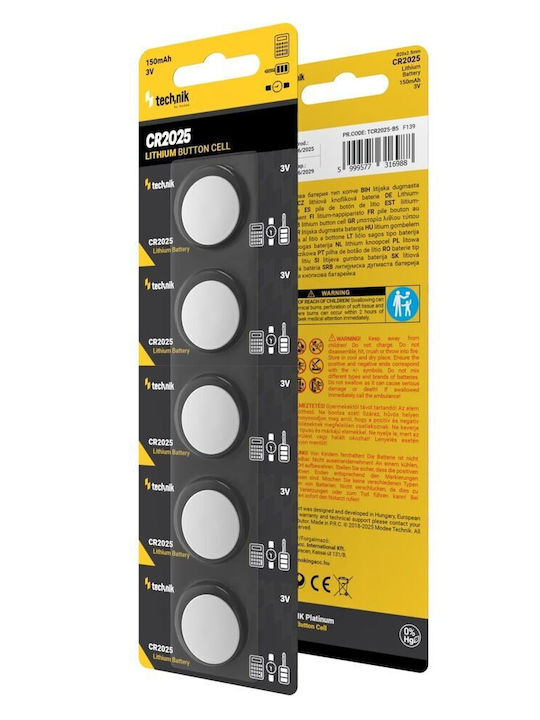 Technik Lithium Watch Battery CR2025 3V 5pcs