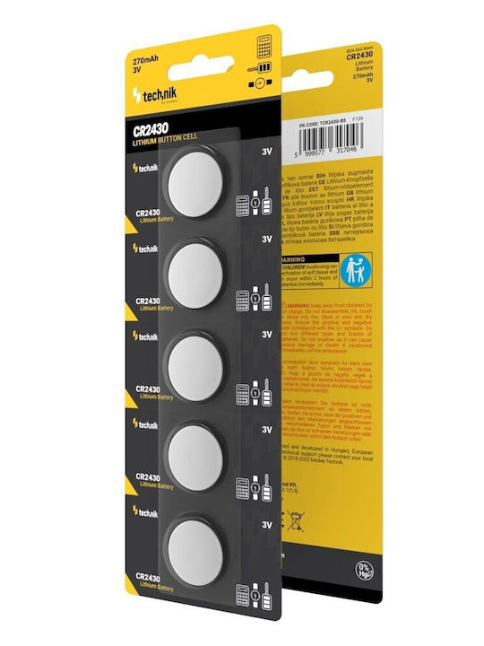 Technik Μπαταρίες Λιθίου Ρολογιών CR2430 3V 5τμχ