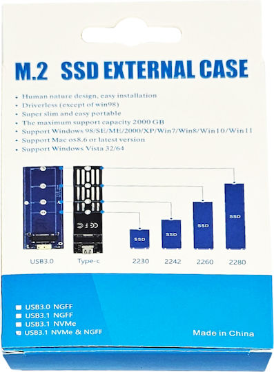 External Case for Hard Drive M.2 PCI Express / SATA III with Connection SATA / USB 3.1 Transparent