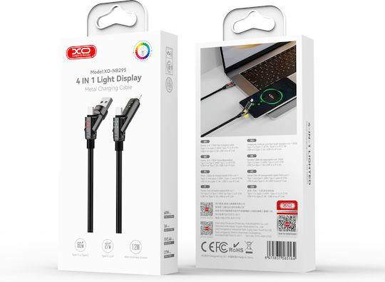 XO USB to Lightning / Type-C Cable 3A Μαύρο 1.2m