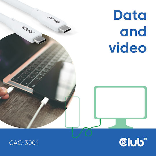 Club3D USB 2.0 Cable USB-C male - USB-C 240W PD Λευκό 2m CAC-3001