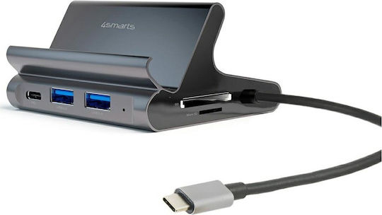 4Smarts USB 3-Port USB 3.1 Hub with USB-C Connection Gray