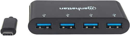 Manhattan IADAP USB31-HUB4 USB 3.0 Hub with 4 Ports Connecting to a Computer USB-C