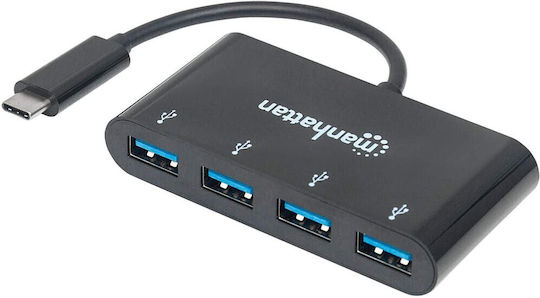 Manhattan IADAP USB31-HUB4 USB 3.0 Hub with 4 Ports Connecting to a Computer USB-C