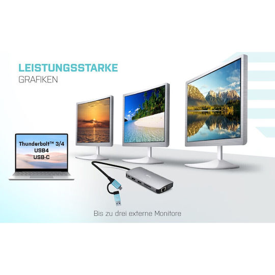 i-tec Nano Dock Thunderbolt 4 Docking Station με HDMI 4K PD Ethernet και συνδεση 3 Οθονών Ασημί