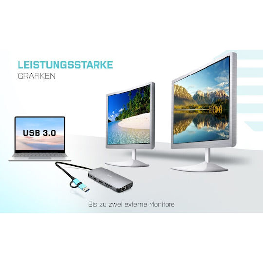 i-tec Nano Dock Thunderbolt 4 Docking Station με HDMI 4K PD Ethernet και συνδεση 3 Οθονών Ασημί