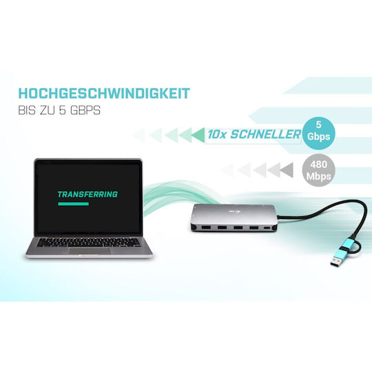 i-tec Nano Dock Thunderbolt 4 Docking Station με HDMI 4K PD Ethernet και συνδεση 3 Οθονών Ασημί