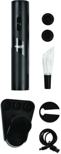 Lifenaxx Lx-064 Electric Wine Corkscrew 2 In 1 25W 300mAh Rechargeable Base Storage Foil Cutter Accessory Aerator 2 X Vacuum Pump Stoppers One-Touch Ideal Opening Pouring Aerating Preserving Wine Black