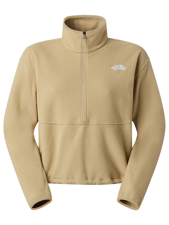 Winter Women's Fleece Blouse Hiking Long Sleeve with Zipper Beige