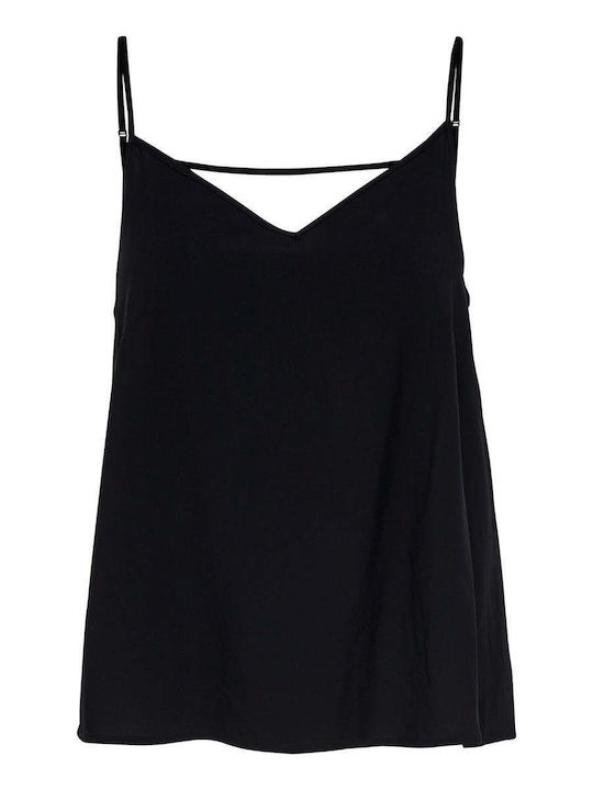 Nova Women's Summer Blouse with Straps & V Neckline Black