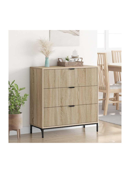 Wooden Chest of Drawers with 3 Drawers Sonoma Oak 79.5x33x82cm