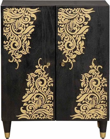 Wooden Chest of Drawers Black Velvet-Black Metal 60x33x75cm