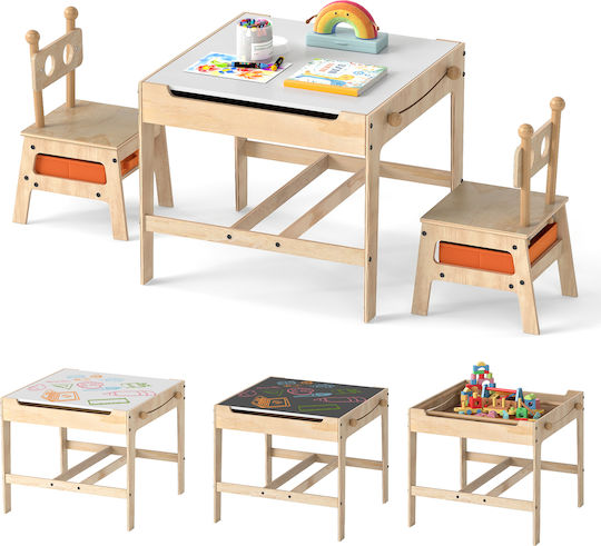 Kinder Tischset mit Stühlen zum Malen aus Holz Weiß Costway
