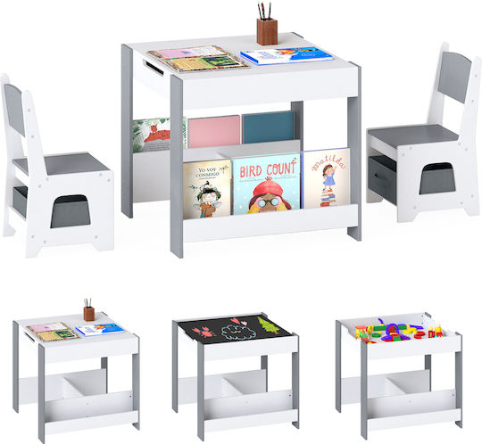 Set Masă cu Scaune pentru Copii pentru Desen Gri Costway