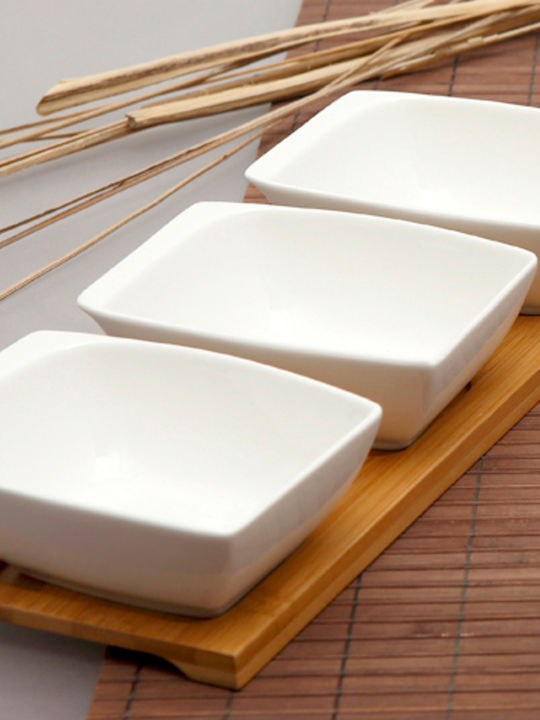 Cryspo Trio Porcelain Dessert Divided Serving Tray with 3 Slots White 30x13cm