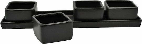 Ankor Ceramic Dessert Divided Serving Plate with 4 Slots Black 8.2x32x4.8cm
