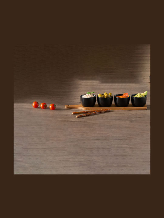 Porcelain Dessert Divided Serving Tray with 4 Slots Black 41x7.8x7.8cm 5pcs 07.