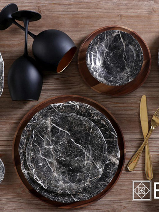 Espiel Round Ceramic Decorative Platter Marble Black 33x33cm