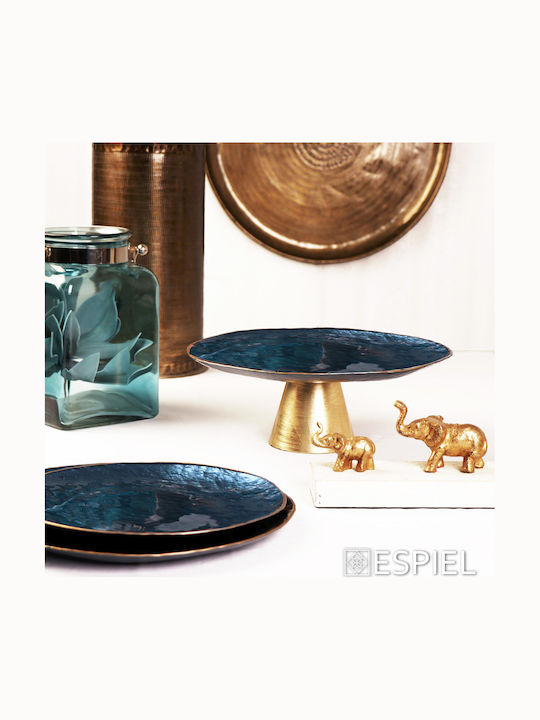 Espiel Round Glass Decorative Platters Set Shine Blue 28x28cm 2pcs