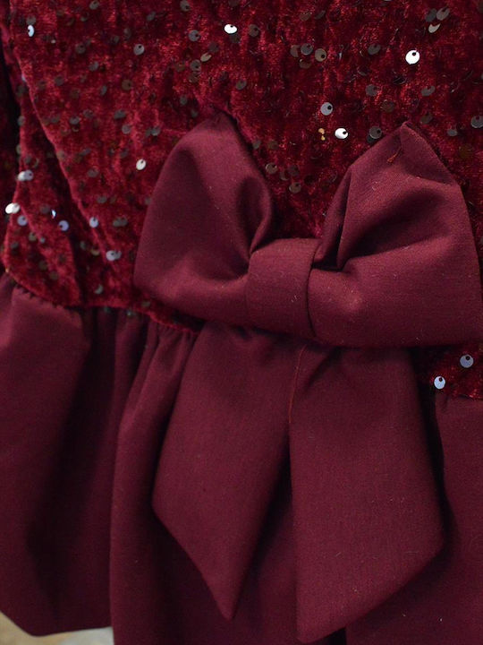 Girls Dress Long Sleeve with Burgundy Sequins
