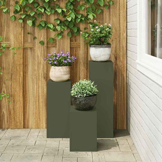 vidaXL Set 3 Pots Metal Olive