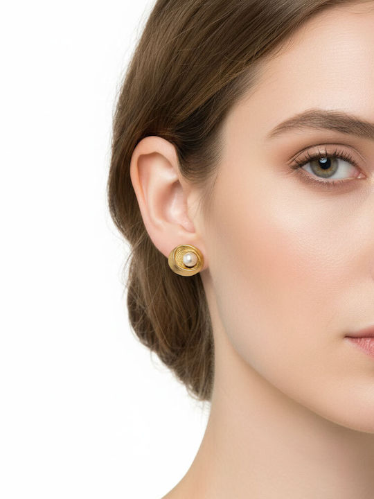 Awear Gold Plated Steel Stud Earrings with Pearls