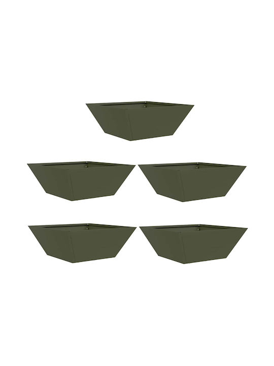 vidaXL Set 5 Metallische Pflanzgefäße Olive 40x15cm