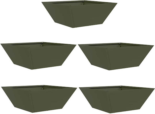 vidaXL Set 5 Metallische Pflanzgefäße Olive 40x15cm