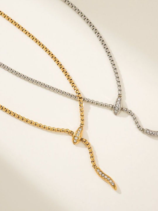 Awear Necklace with design Snake from Steel with Zircon