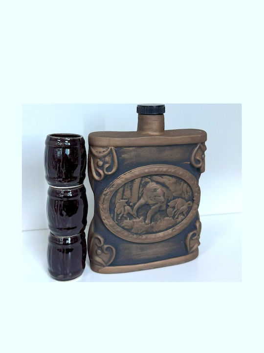 Velve Ceramică Carafă de Servire cu Dop și Pahare Maro 700ml 3buc
