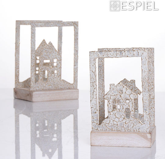 Espiel Houses Christmas Wood Beige Candlestick 18x12cm
