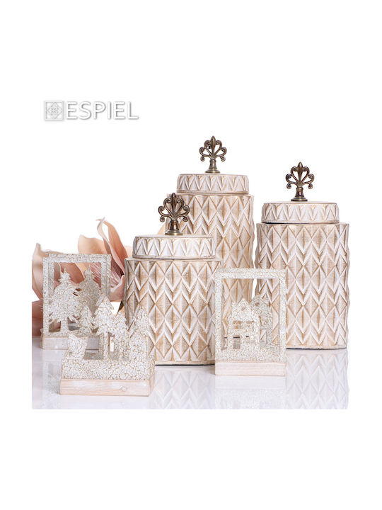 Espiel Houses Christmas Wood Beige Candlestick 18x12cm
