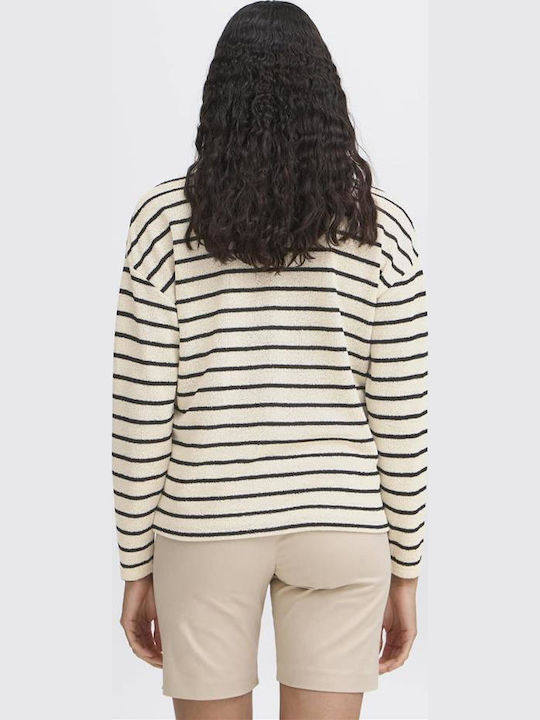 Damen Langarm Pullover mit V-Ausschnitt Gestreift Ecru