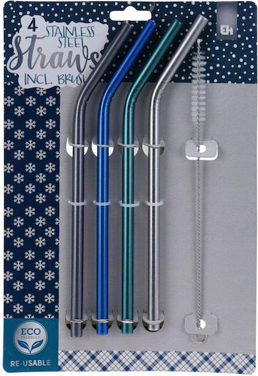 Excellent Houseware Straw Metal Blue with Brush 1pcs