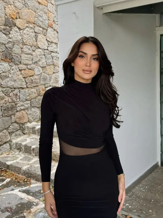 Rochie Maxi De Seară Cu Plasă Neagră