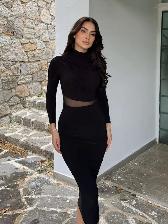Rochie Maxi De Seară Cu Plasă Neagră