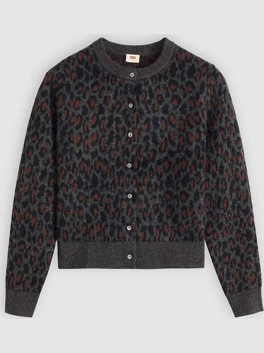 Lungă Jachetă de damă tricotată Charcoal Leopard Camo