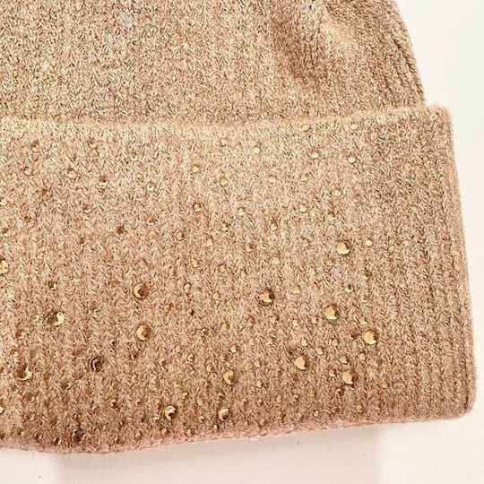 Frauen Set mit Beanie Gestrickt in Beige Farbe