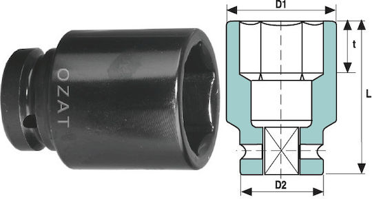 1'' Impact Socket Head 6 Sides Length 33