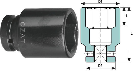 1'' Impact Socket Head 6 Sides Length 1 5/8''