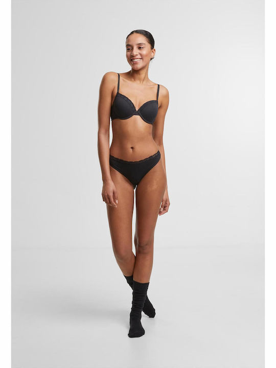 Baumwollene Damen-Slip Brazil mit Spitze Schwarz