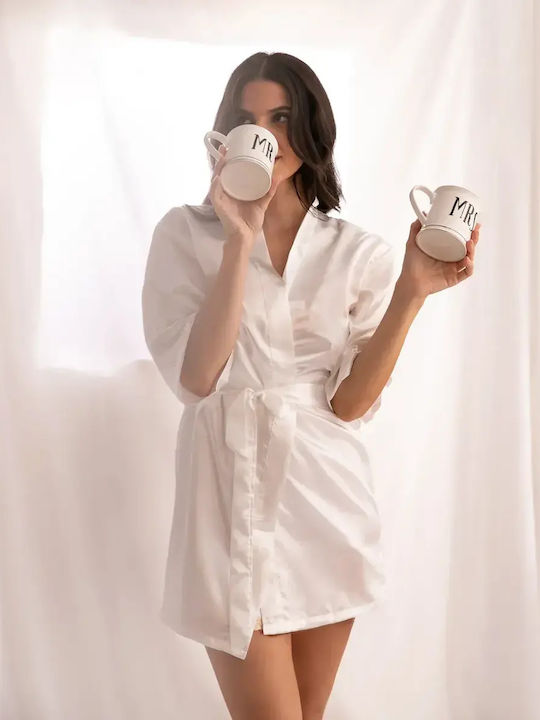 Set Bridal Satin Robe 2 Pieces White Size 2XL