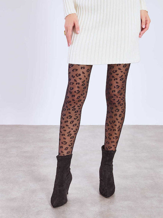 Celestino Women's Pantyhose Leopard 40 Den Black