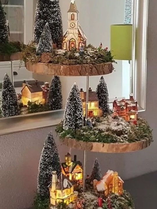 Set 3 Arbori Decorativi De Crăciun Zola Dimensiuni Diferite 6,9,12 Cm Plastic Model Cu Zăpadă