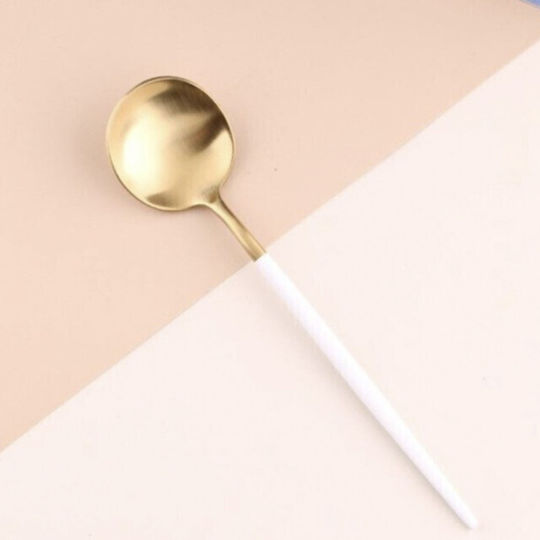 Set 6 Luxus Mini Löffel Kaffee Tee Dessert Edelstahl 13 Cm Gold Weiß